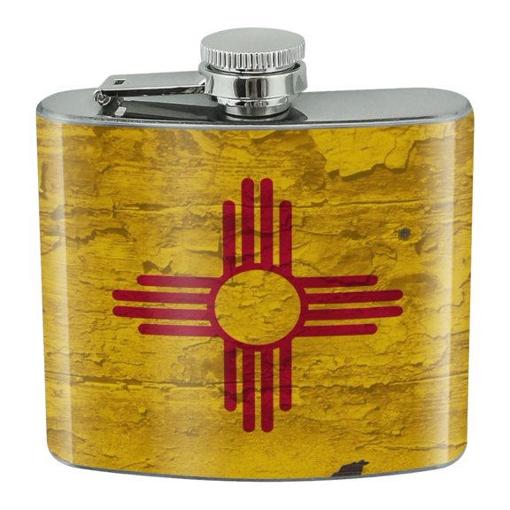 Rustic Distressed New Mexico State Flag Stainless Steel 5oz Hip Drink Kidney Flask