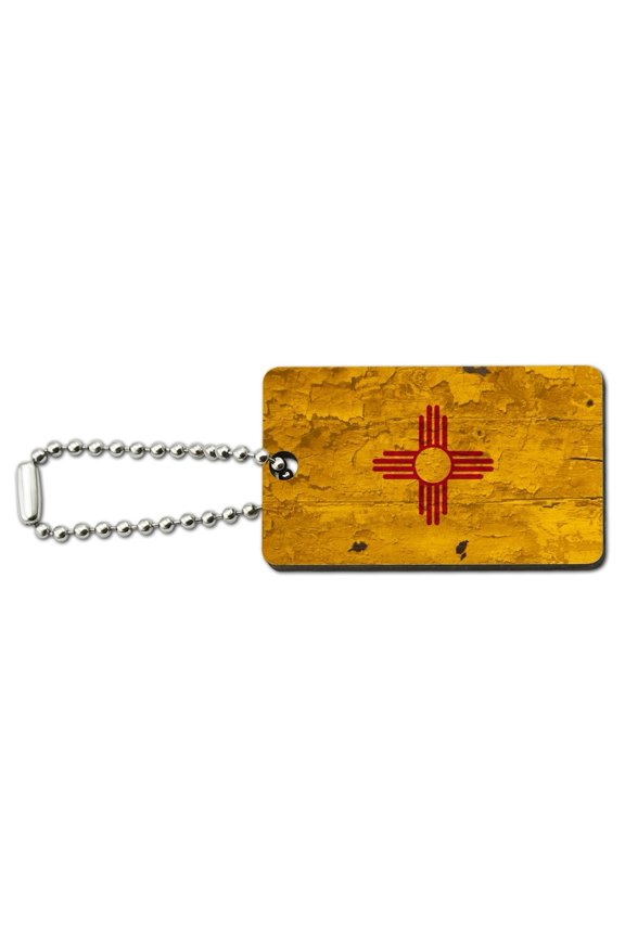 Rustic Distressed New Mexico State Flag Wood Wooden Rectangle Keychain Key Ring
