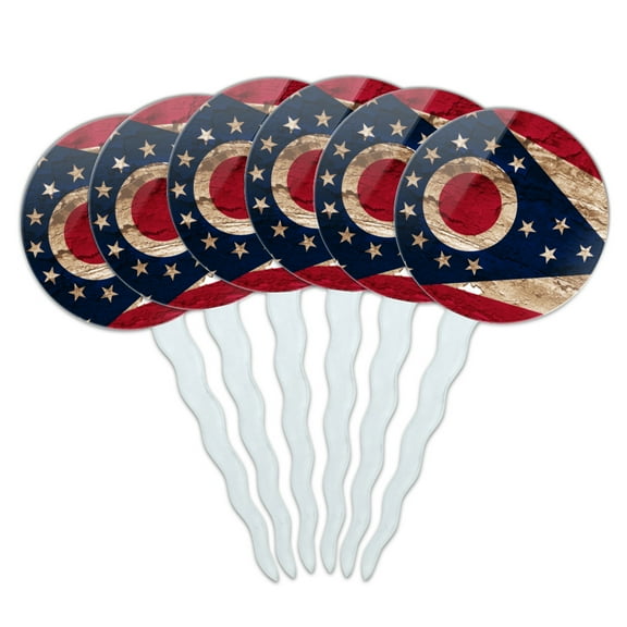 Rustic Distressed Ohio State Flag Cupcake Picks Toppers Decoration Set of 6