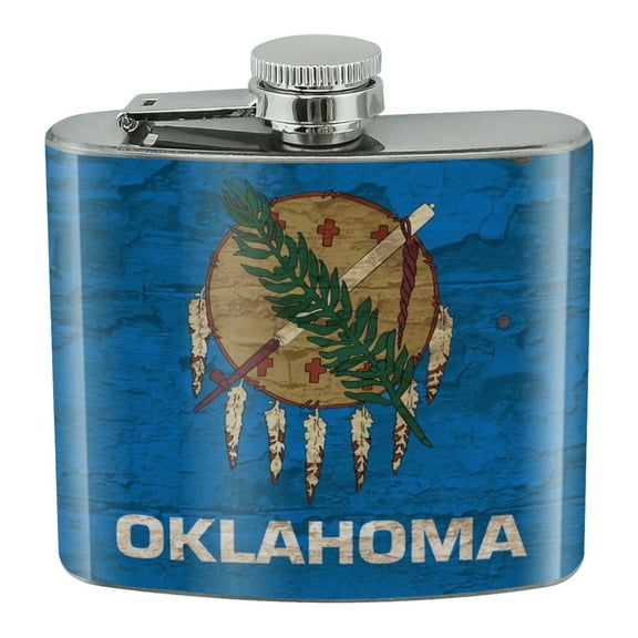 Rustic Distressed Oklahoma State Flag Stainless Steel 5oz Hip Drink Kidney Flask