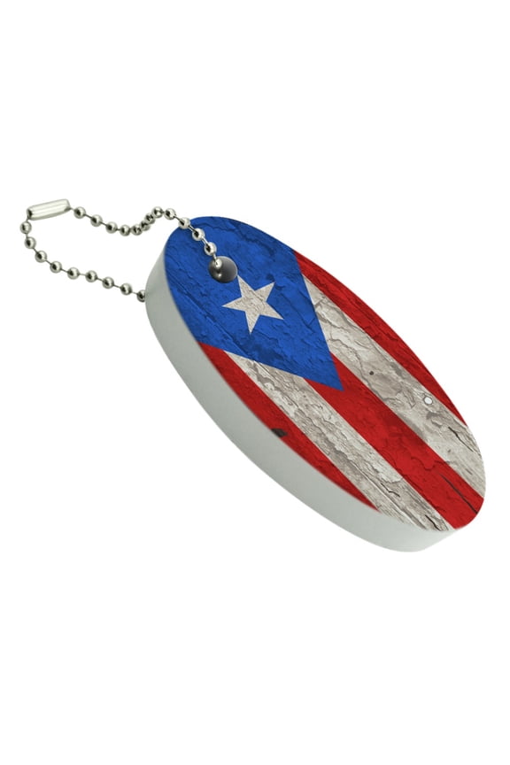 Rustic Distressed Puerto Rico Flag Wood Look Floating Keychain Oval Foam Fishing Boat Buoy Key Float
