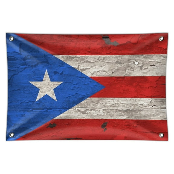 Rustic Distressed Puerto Rico Flag Wood Look Home Business Office Sign