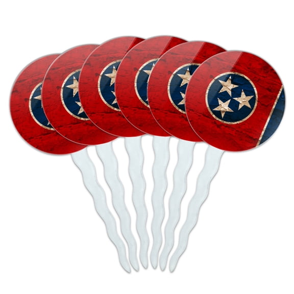 Rustic Distressed Tennessee State Flag Cupcake Picks Toppers Decoration Set of 6