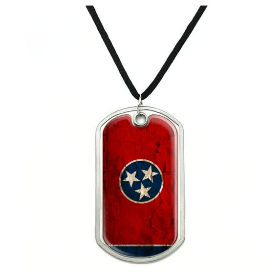 Rustic Distressed Tennessee State Flag Military Dog Tag Pendant Necklace with Cord