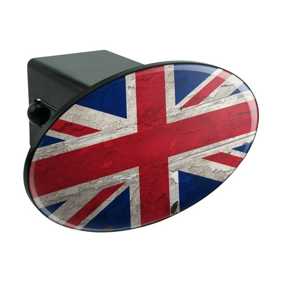 Rustic Distressed United Kingdom British Flag Oval Tow Trailer Hitch Cover Plug Insert