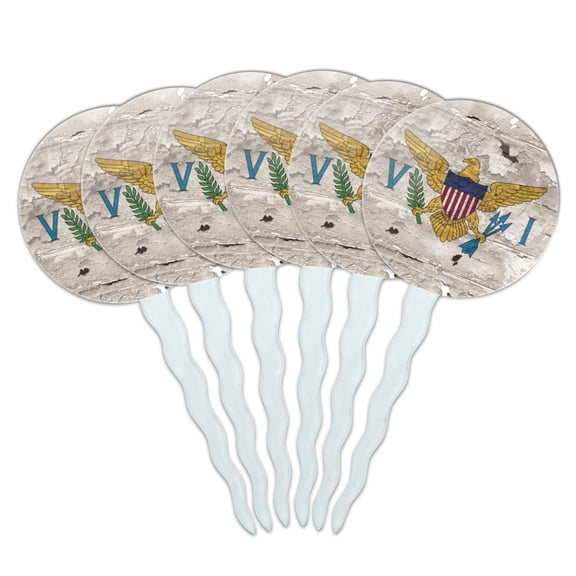 Rustic Distressed Virgin Islands Flag Cupcake Picks Toppers Decoration Set of 6