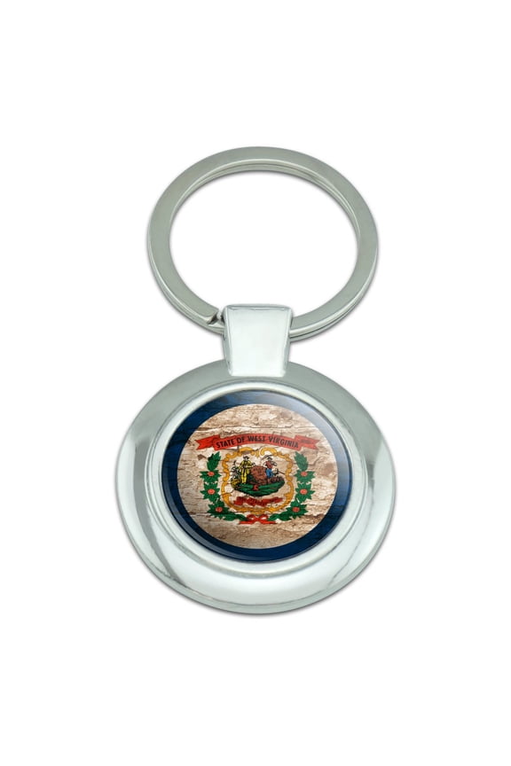 Rustic Distressed West Virginia State Flag Keychain Classy Round Chrome Plated Metal