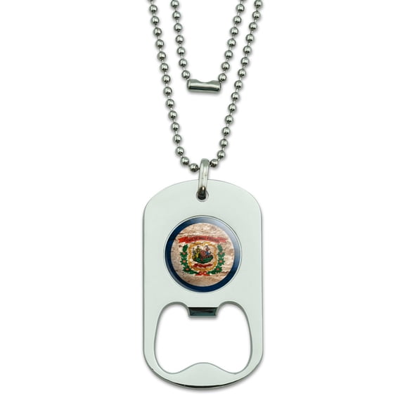 Rustic Distressed West Virginia State Flag Military Dog Tag Bottle Opener Pendant