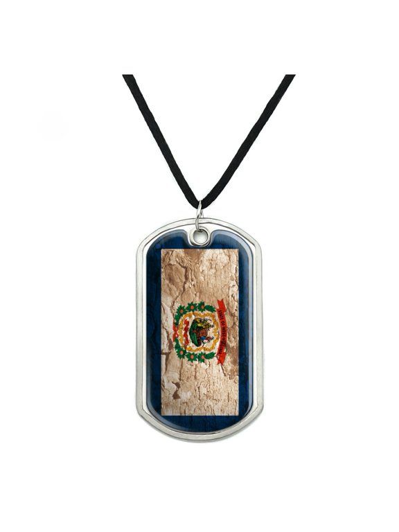 Rustic Distressed West Virginia State Flag Military Dog Tag Pendant Necklace with Cord