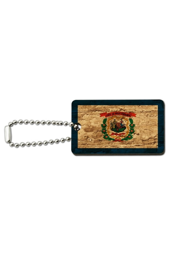 Rustic Distressed West Virginia State Flag Wood Wooden Rectangle Keychain Key Ring