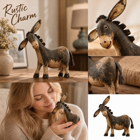 Rustic Donkey Figurine, Farmhouse Animal Decor for Shelf Entryway Table Kitchen Counter Desk and Home Display, Country Gift Idea, Festive Home Accent, Gift Choice