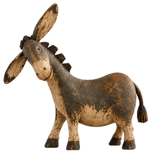 Rustic Donkey Figurine for Farmhouse Decor, Distressed Brown Resin Statue with Vintage Wood-Look Finish, Western Country Tabletop Shelf Ornament & Gift