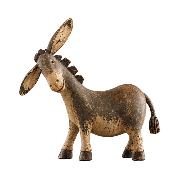 Rustic Donkey Figurine for Farmhouse Decor, Distressed Resin Donkey Statue with Playful Expression, Shelf Mantel Tabletop Home Accent for Country Cottage and Vintage Style