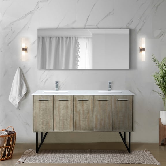 Rustic Double Bath Vanity 60 In. X 20 In., With Cultured Marble, Faucet, And Ample Interior Storage Space Marble Surface, Cabinet
