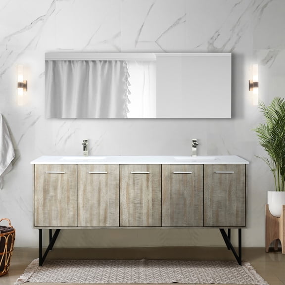 Rustic Double Bath Vanity 72 In. W X 20 D - Cultured Marble Top, Brushed Nickel Faucet, Functional Interior Storage Spacious Drawer And Cabinet Space