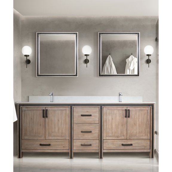 Rustic Double Bath Vanity 84 In. W X 22 D With Scratch And Stain Marble Top 34 Mirrors - Robust Storage Soft Close Doors Drawers