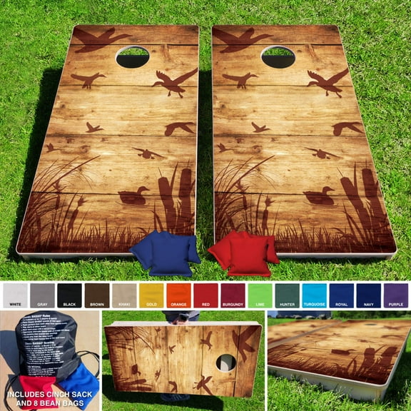 Rustic Duck Hunting Pro Style Cornhole Bean Bag Toss Game 24x48 with 8 Regulation 16oz Bags