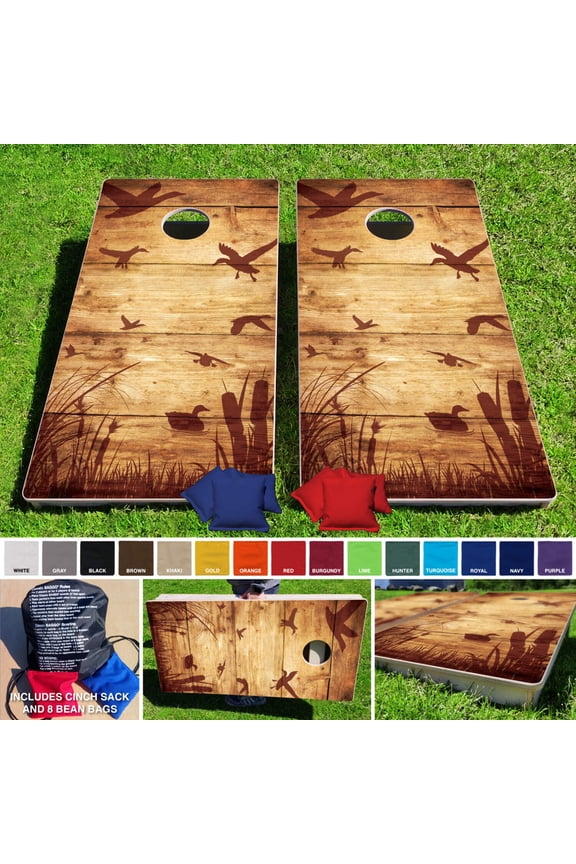 Rustic Duck Hunting Pro Style Cornhole Bean Bag Toss Game 24x48 with 8 Regulation 16oz Bags