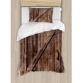 thumbnail image 1 of Rustic Duvet Cover Set, Aged Sliding Door Weathered Texture Vintage Style Architectural Rural Print, Decorative 2 Piece Bedding Set with 1 Pillow Shams, Twin Size, Brown, by Ambesonne, 1 of 3