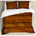 thumbnail image 1 of Rustic Duvet Cover Set, Antique Backdrop with Carved Dated Gothic Style Ornaments Retro Fashioned Picture, Decorative 3 Piece Bedding Set with 2 Pillow Shams, Queen Size, Dark Rosewood, by Ambesonne, 1 of 3