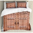 thumbnail image 1 of Rustic Duvet Cover Set, Antique French Wooden Door Old Medieval Historical Entrance Middle Age Design, Decorative 3 Piece Bedding Set with 2 Pillow Shams, Calking Size, Brown and Cream, by Ambesonne, 1 of 3