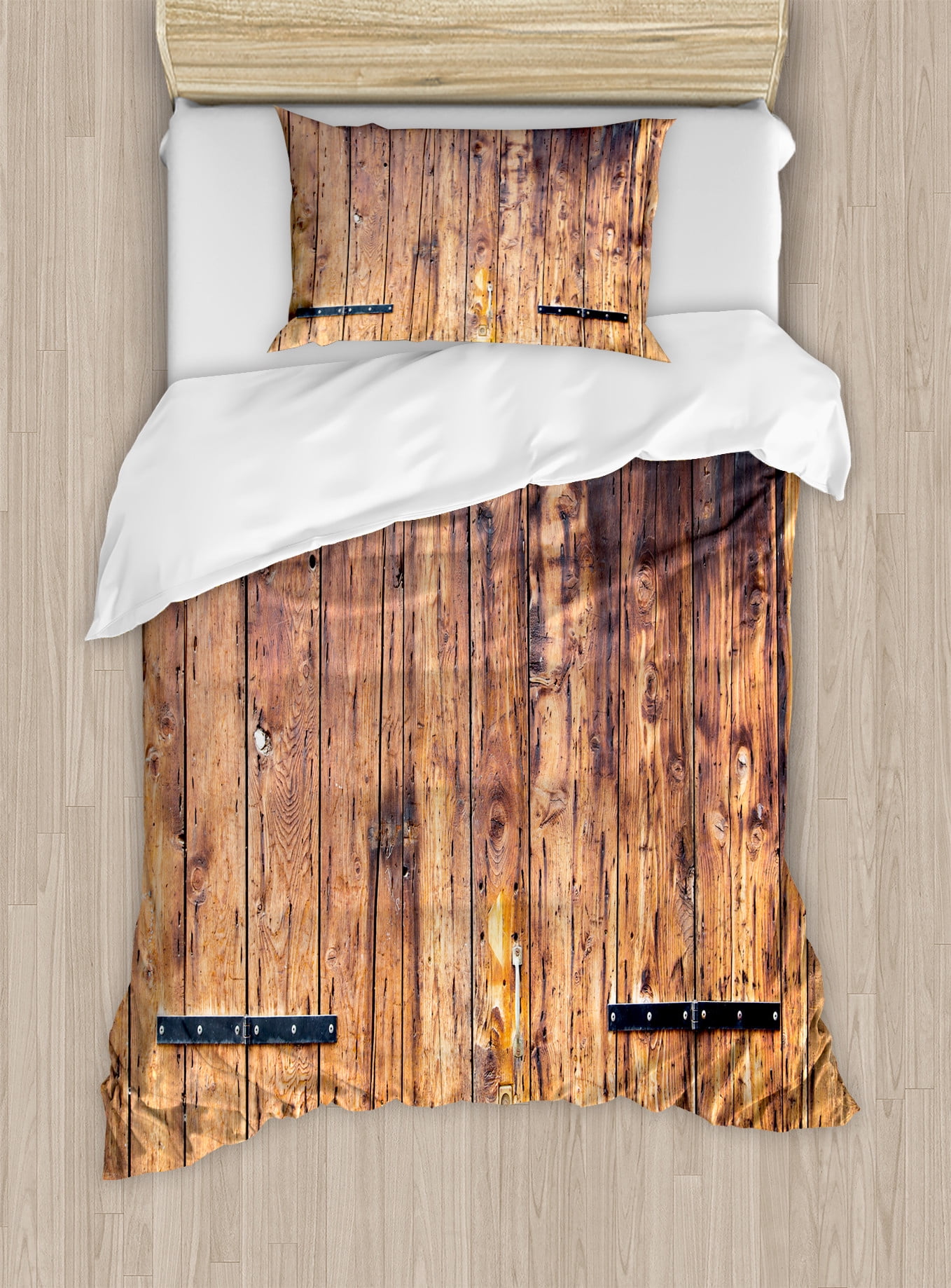 Twin Cream Rustic Timber Plank Duvet Cover Set