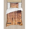 thumbnail image 1 of Rustic Duvet Cover Set, Antique Timber Planks in Weathered Tones Locks Vintage Style Country House Picture, Decorative 2 Piece Bedding Set with 1 Pillow Shams, Twin Size, Cream, by Ambesonne, 1 of 3