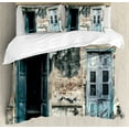 thumbnail image 1 of Rustic Duvet Cover Set, Doors of Old Rock House French Frame Details in Countryside European Past Theme, Decorative 3 Piece Bedding Set with 2 Pillow Shams, Queen Size, Teal Grey, by Ambesonne, 1 of 3