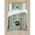 thumbnail image 1 of Rustic Duvet Cover Set, European with Rusty Old Door Knocker Gothic Medieval Times Spanish Style, Decorative 2 Piece Bedding Set with 1 Pillow Shams, Twin Size, Turquoise, by Ambesonne, 1 of 3
