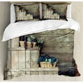 thumbnail image 1 of Rustic Duvet Cover Set, Grapes in Wooden Wicker Baskets Photo Harvest Time Grunge Cottage Rural Country, Decorative 3 Piece Bedding Set with 2 Pillow Shams, Queen Size, Purple Brown, by Ambesonne, 1 of 3