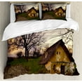 thumbnail image 1 of Rustic Duvet Cover Set King Size, Battered Stone House in a Field Messy Shed Building Provincial Pastoral Concept, Decorative 3 Piece Bedding Set with 2 Pillow Shams, Multicolor, by Ambesonne, 1 of 3