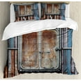 thumbnail image 1 of Rustic Duvet Cover Set King Size, Marine Wooden Colored Planks with Old Rusty Ship Door Sea Life Art Print, Decorative 3 Piece Bedding Set with 2 Pillow Shams, Blue Brown and White, by Ambesonne, 1 of 3