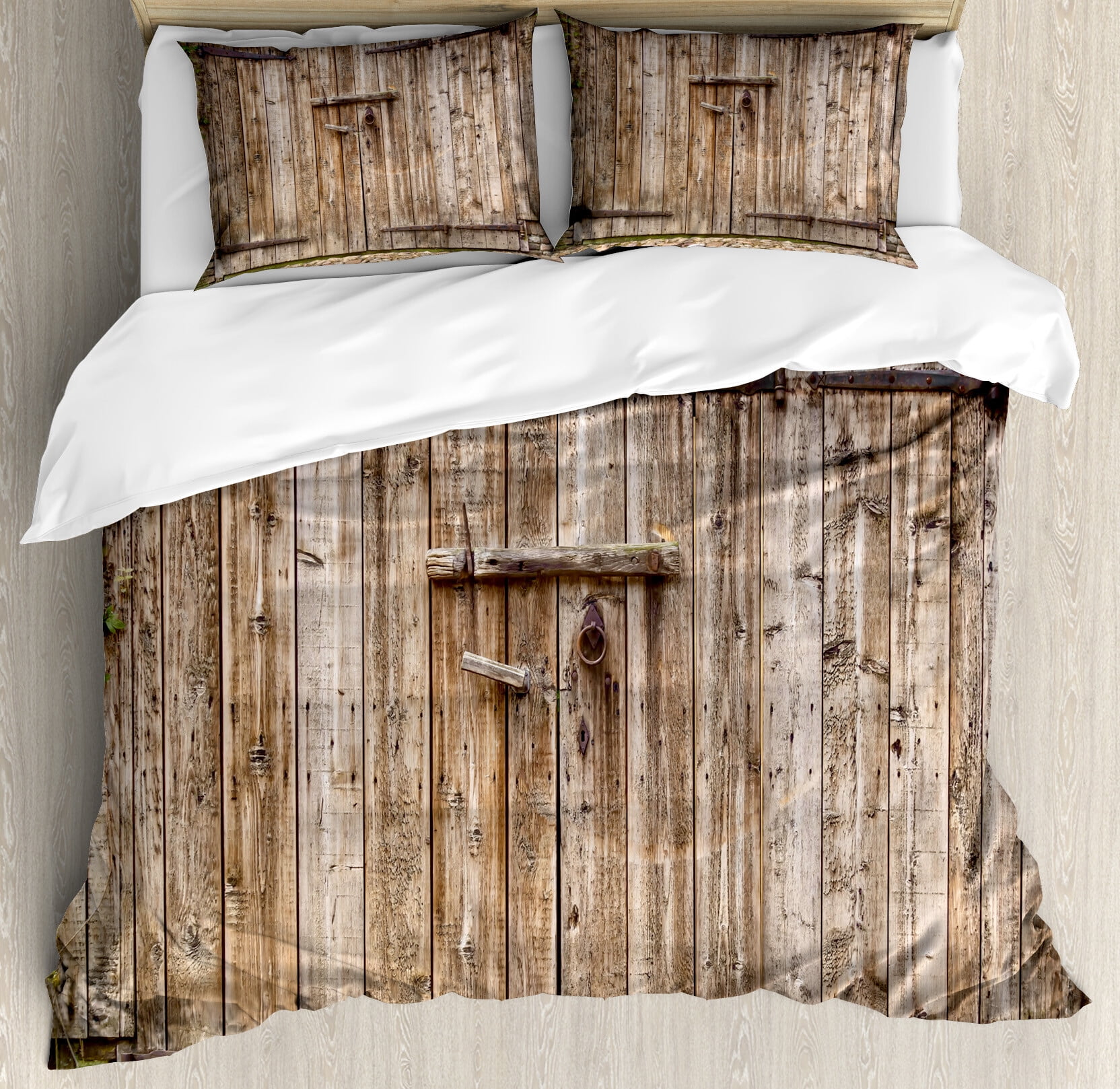 Queen Rustic Old Oak Garage Door Duvet Cover Set