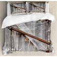 thumbnail image 1 of Rustic Duvet Cover Set Queen Size, Aged Wood Barn Door with Rusty Crossed Locks Abandoned Ancient Western Farmhouse Design, Decorative 3 Piece Bedding Set with 2 Pillow Shams, Brown, by Ambesonne, 1 of 3