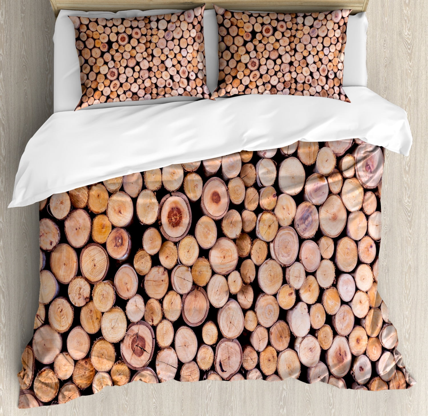 Rustic Wood Log Print Microfiber Queen Duvet Cover Set