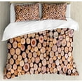 thumbnail image 1 of Rustic Duvet Cover Set Queen Size, Mass of Wood Logs Forest Tree Ecology Industry Group of Cut Lumber Circle Stack Image, Decorative 3 Piece Bedding Set with 2 Pillow Shams, Cream, by Ambesonne, 1 of 3