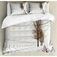 thumbnail image 1 of Rustic Duvet Cover Set, Row of Large and Bare Beech Trees in Snow Covered Winter Frozen Photography Art, Decorative 3 Piece Bedding Set with 2 Pillow Shams, King Size, White Brown, by Ambesonne, 1 of 3