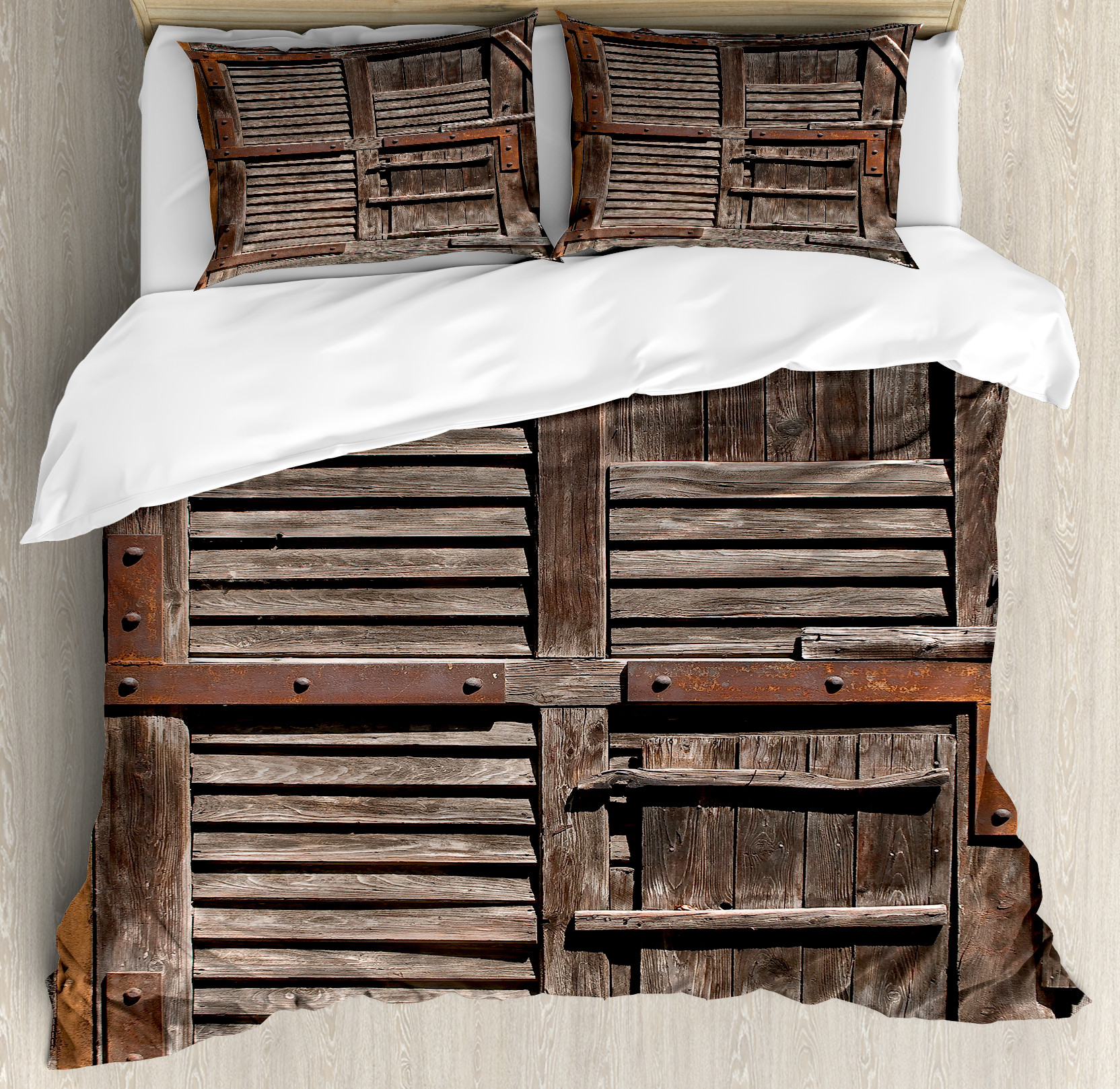 Rustic Duvet Cover Set King Size, Vintage Wooden Italian Countryside