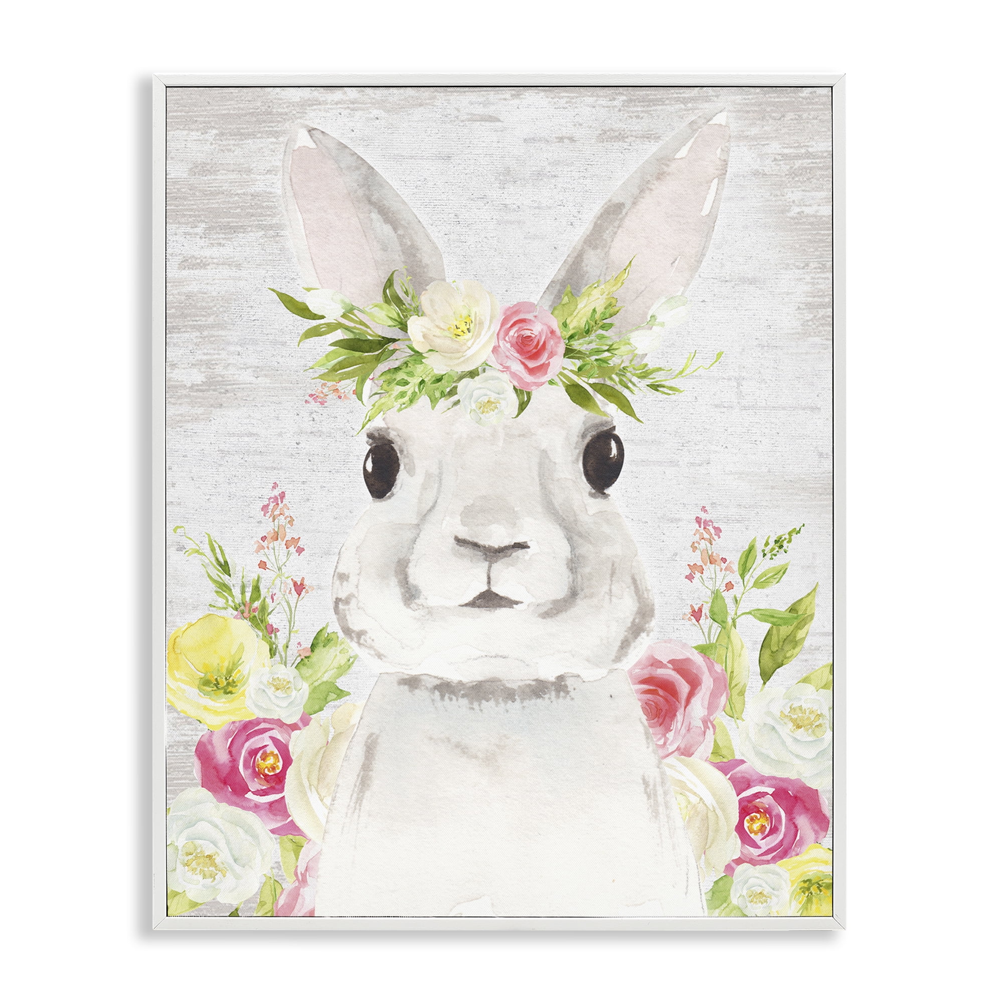 Rustic Easter Bunny Flower Crown Spring Bouquet White Framed Giclee Art, 16 x 20, By Lettered and Lined