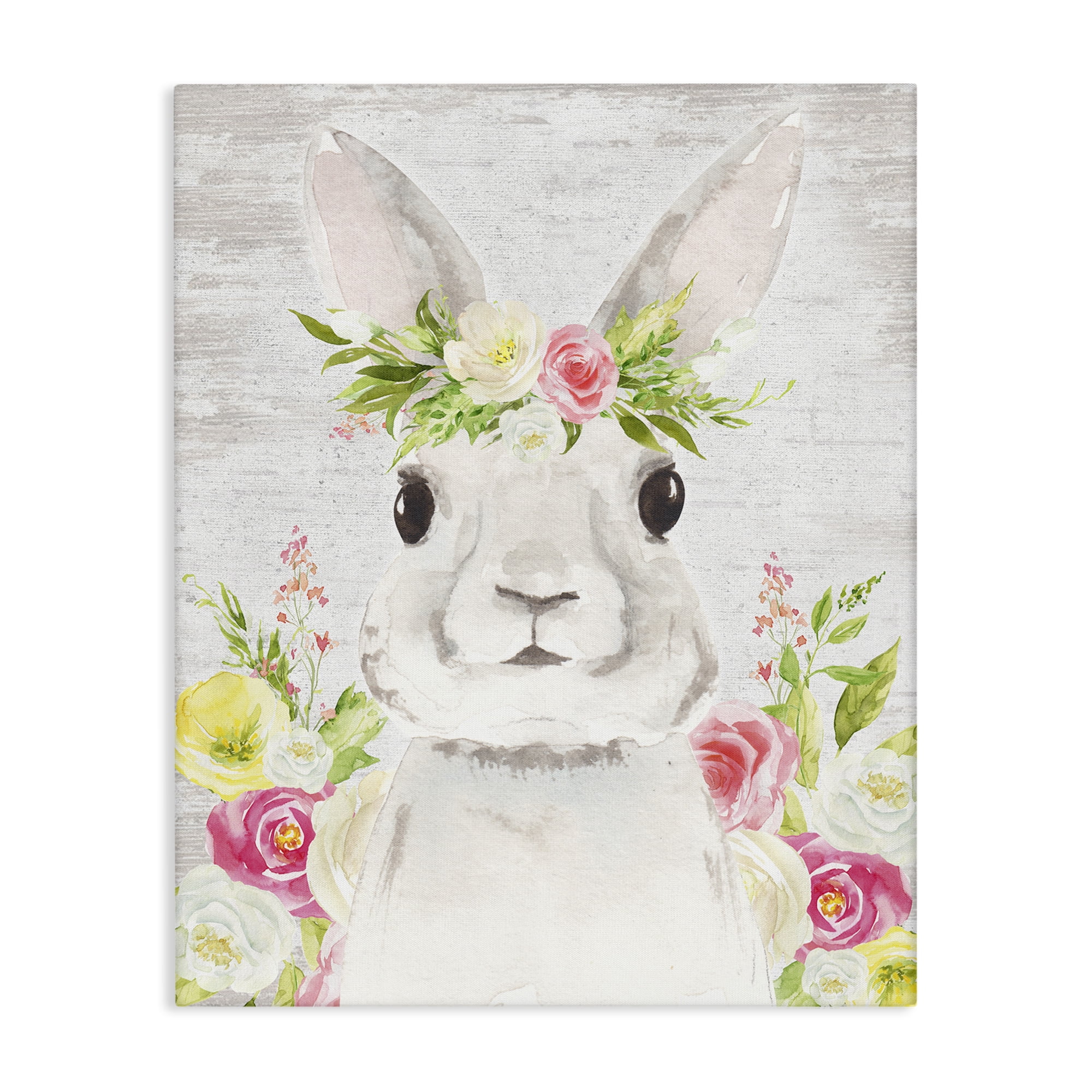Rustic Easter Bunny Flower Crown Spring Bouquet Canvas Art, 36 x 48, By Lettered and Lined