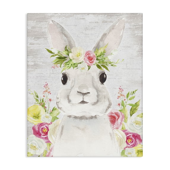 Rustic Easter Bunny Flower Crown Spring Bouquet Canvas Art, 24 x 30, By Lettered and Lined
