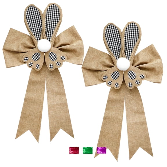 Rustic Easter Bunny Giant Decorative Bow 2 Pack, 14.5x24-In Brown Plaid Farmhouse Large Ribbon for Front Door Crafts DIY Wreath Gift Basket Party Spring Decorations w/ Snoep in Beperkte Oplage