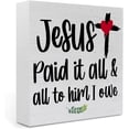 thumbnail image 1 of Rustic Easter Farmhouse Country Home Office Desk Decor Religious Christian Gift for Women Her Wood Sign Cubicle Bathroom Shelf Tiered Tray Decor Jesus Paid It 7x7 Inch, 1 of 5
