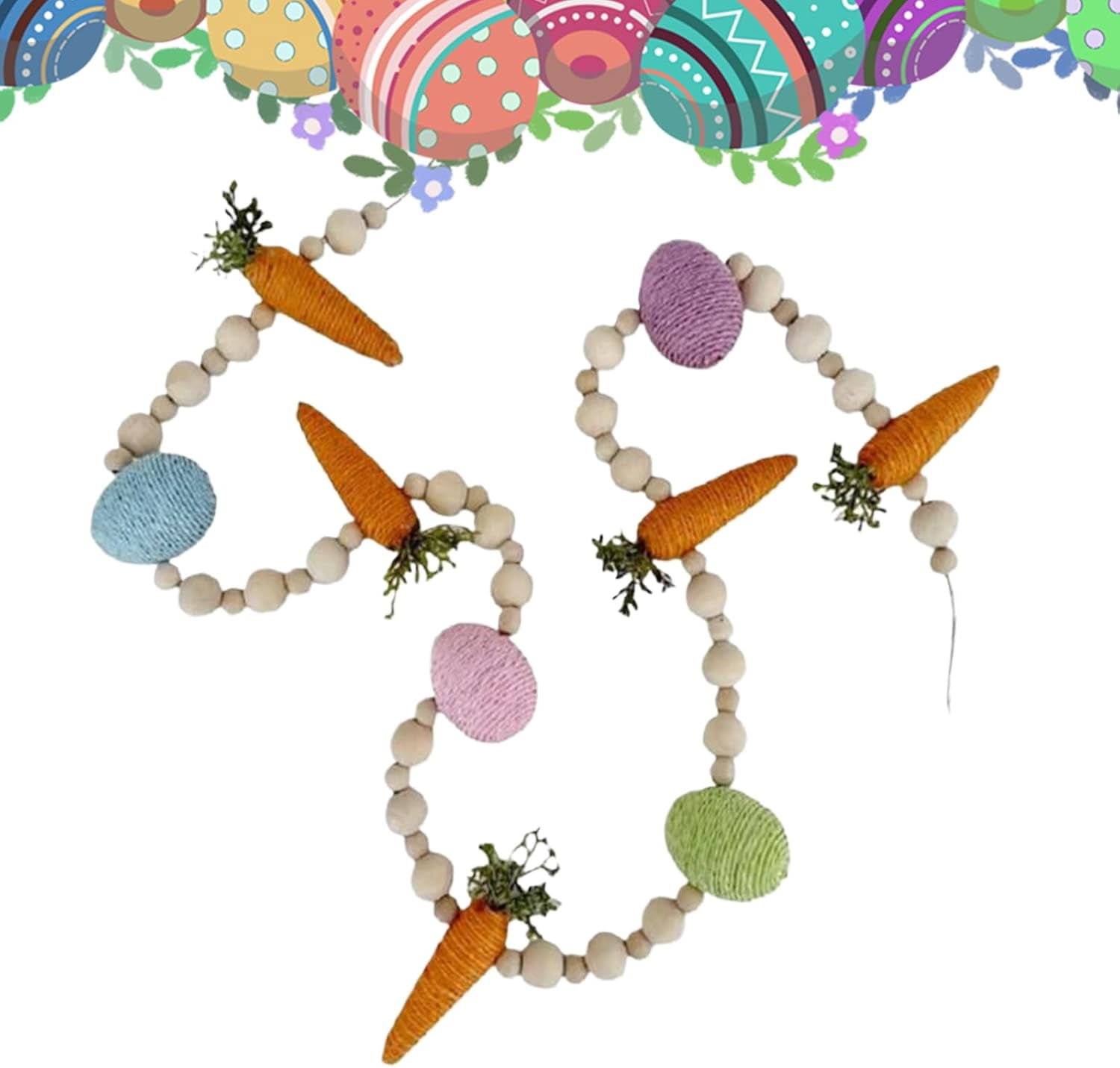 Rustic Easter Garland - Bunny Carrot and Egg Decor with Wooden Beads ...