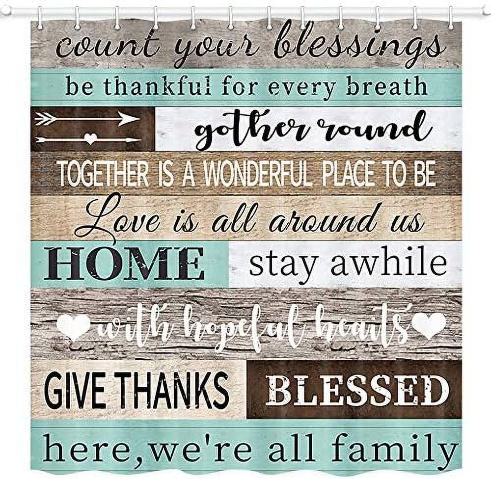 Rustic Education Shower Curtain Set Teal Wooden Plank Inspirational