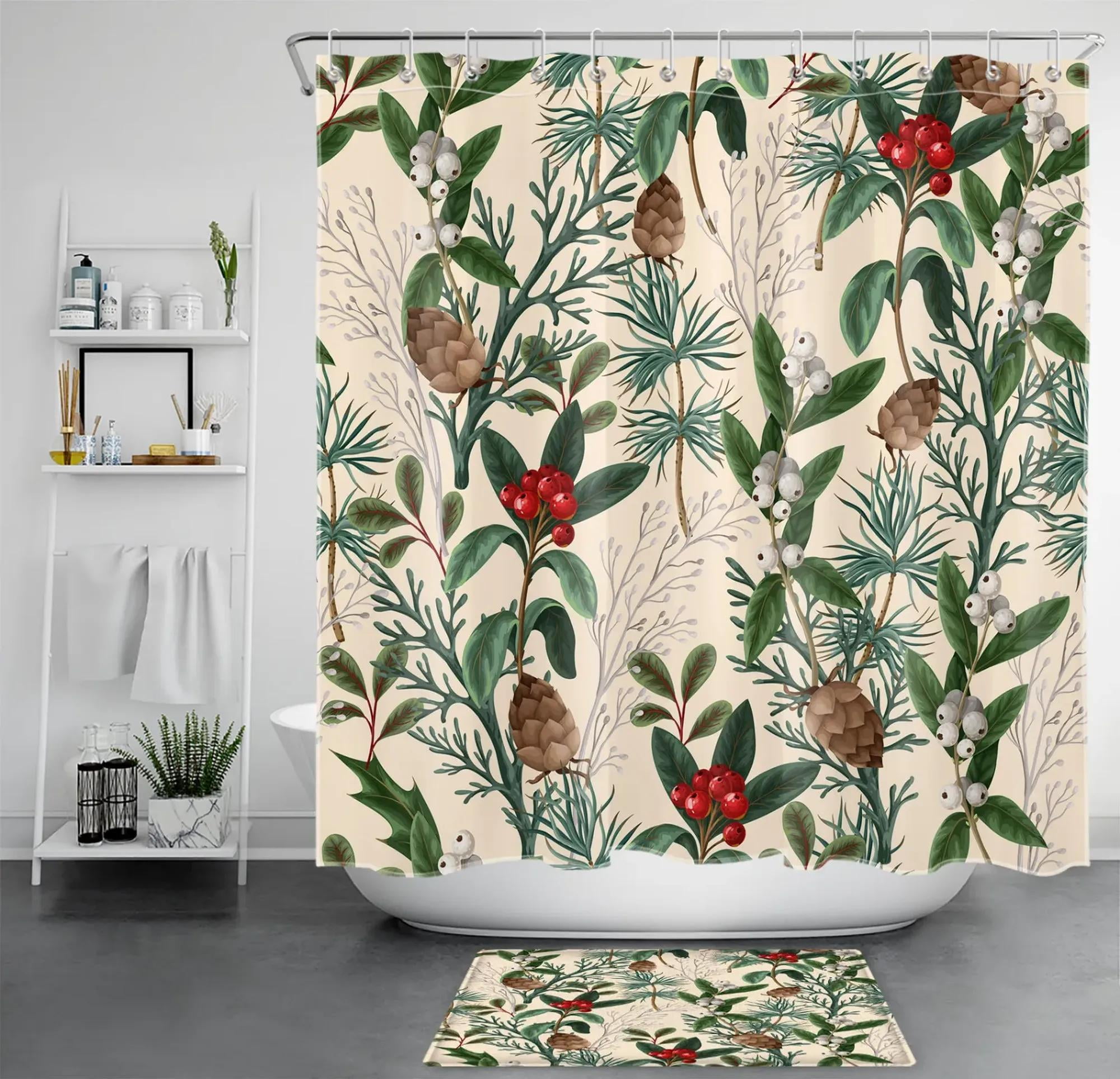Rustic Elegance Beige Watercolor Pinecone Shower Curtain with Fall