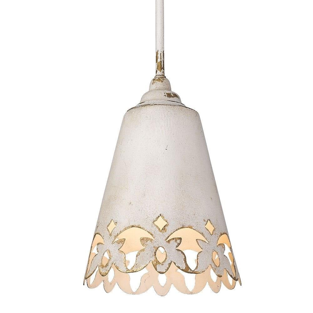 Antique Ivory Carved Metal Shade Pendant Light