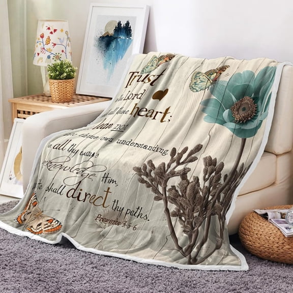 Rustic Elegant Tulip Fleece Blankets, Bible Verse Inspirational Motivational Quote Blanket Vintage Gift