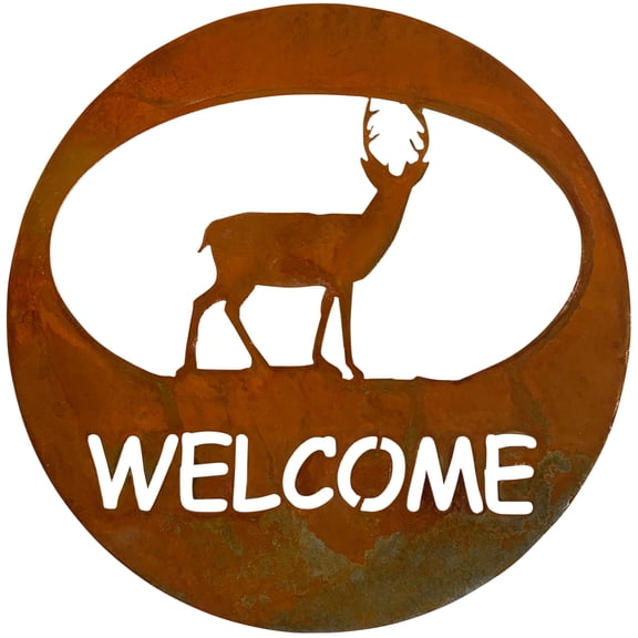 Rustic Elements Standing Deer Welcome Circle Rust Patina
