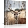 thumbnail image 1 of Rustic Elk Wall Decor Canvas Wall Art Animal Theme Artwork for Bathroom Modern Deer Pictures Framed Farmhouse Wall Decor for Bedroom Kitchen Country Wood Grain Prints Home Wall Decoration Size 14x14, 1 of 6